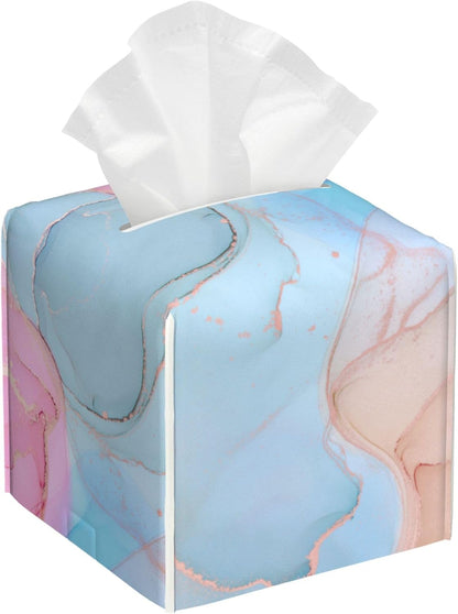 Fluid Art Tissue Box Holder Pink and Blue Marble Tissue Box Cover Square Leather Tissue Holder Organizer Portable Decorative Facial Paper Case for Home Office Bathroom Vanity Countertop