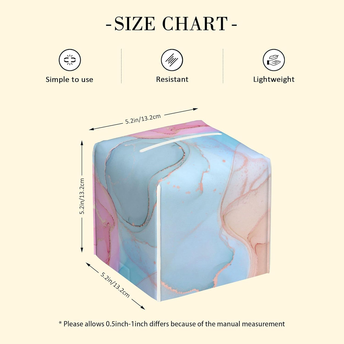 Fluid Art Tissue Box Holder Pink and Blue Marble Tissue Box Cover Square Leather Tissue Holder Organizer Portable Decorative Facial Paper Case for Home Office Bathroom Vanity Countertop