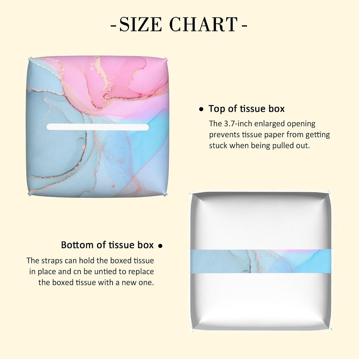 Fluid Art Tissue Box Holder Pink and Blue Marble Tissue Box Cover Square Leather Tissue Holder Organizer Portable Decorative Facial Paper Case for Home Office Bathroom Vanity Countertop