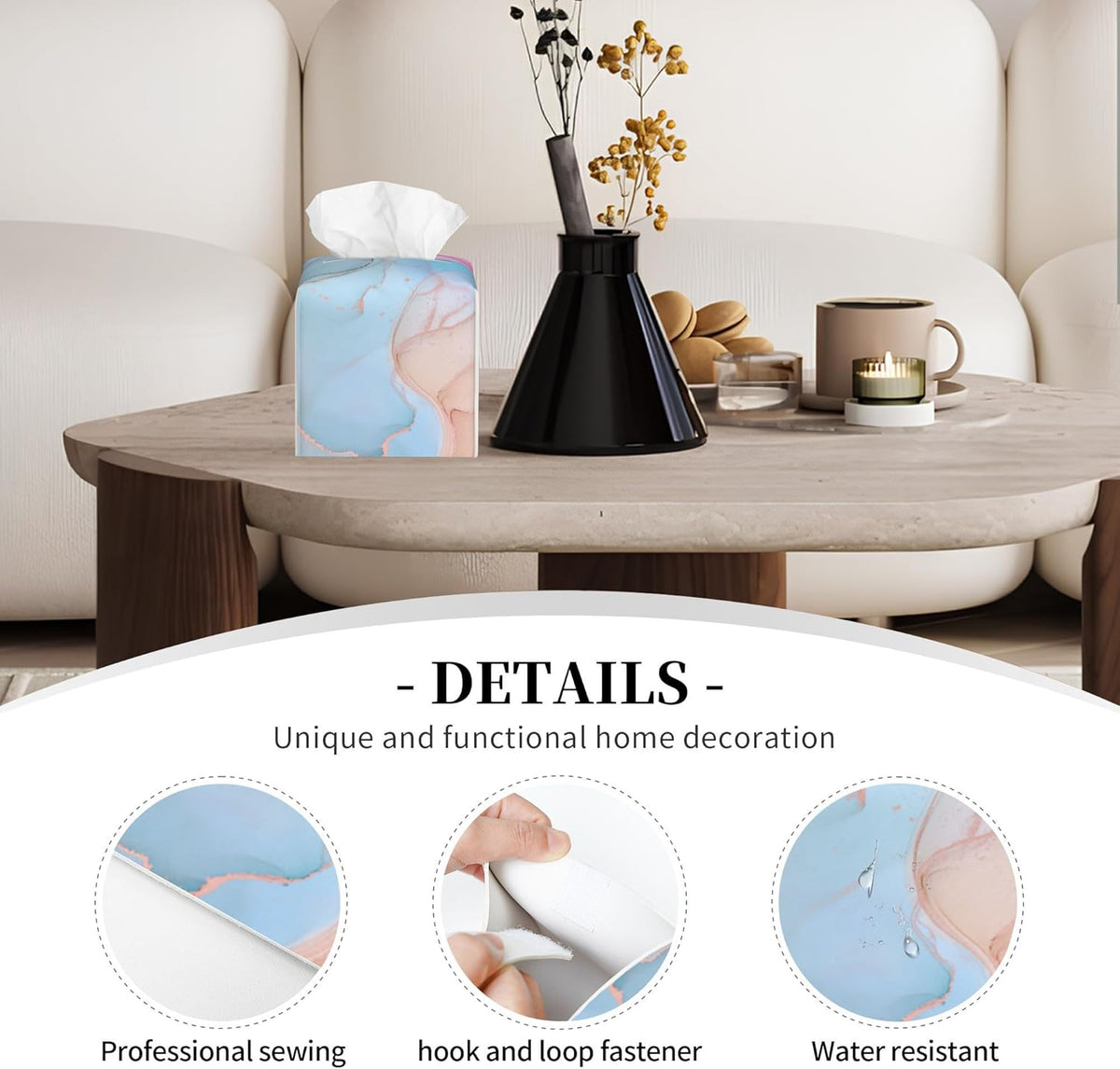 Fluid Art Tissue Box Holder Pink and Blue Marble Tissue Box Cover Square Leather Tissue Holder Organizer Portable Decorative Facial Paper Case for Home Office Bathroom Vanity Countertop