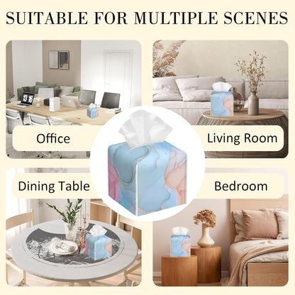 Fluid Art Tissue Box Holder Pink and Blue Marble Tissue Box Cover Square Leather Tissue Holder Organizer Portable Decorative Facial Paper Case for Home Office Bathroom Vanity Countertop