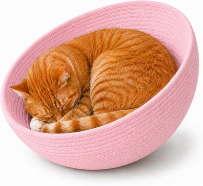 Cotton Rope Cat Bed Mat for Space Capsule, 15.7" Breathable Round Nest Liner, All-Season Warm & Cooling Pet Pad, Washable Scratch-Resistant Bedding for Cat Tree & Clear Bowl (Pink)