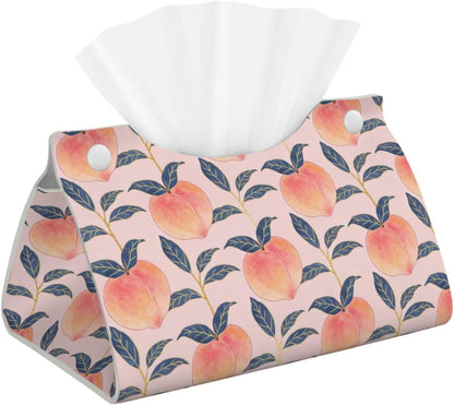 Peach Tissue Box Cover Holder Rectangle Leather Tissue Cover for Car, Waterproof Tissue Box Holder for Office, Bathroom, Bedroom