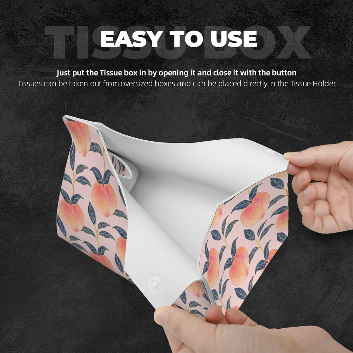 Peach Tissue Box Cover Holder Rectangle Leather Tissue Cover for Car, Waterproof Tissue Box Holder for Office, Bathroom, Bedroom