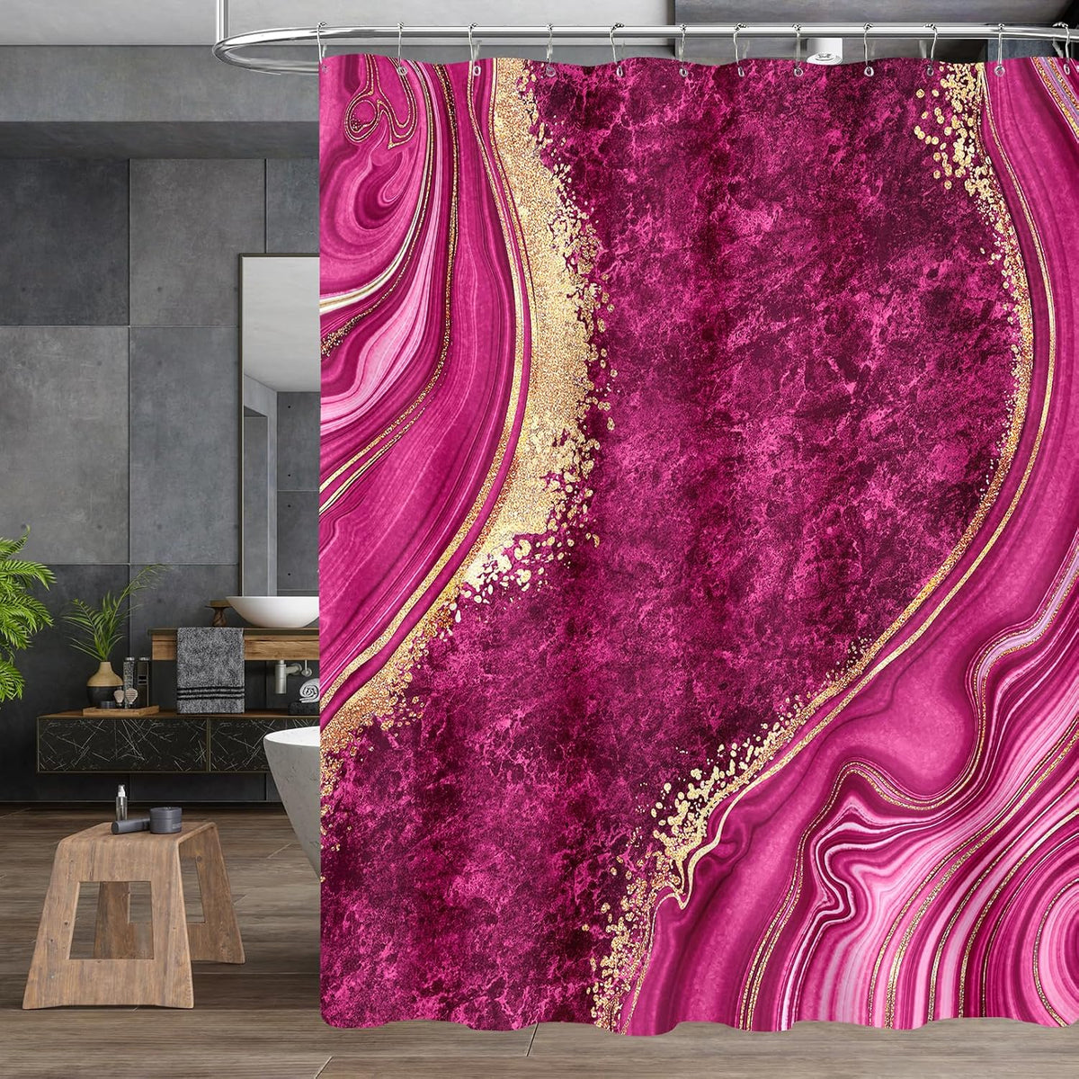 4PCS Pink Gold Marble Bathroom Sets with Shower Curtain and Rugs