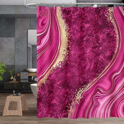 4PCS Pink Gold Marble Bathroom Sets with Shower Curtain and Rugs