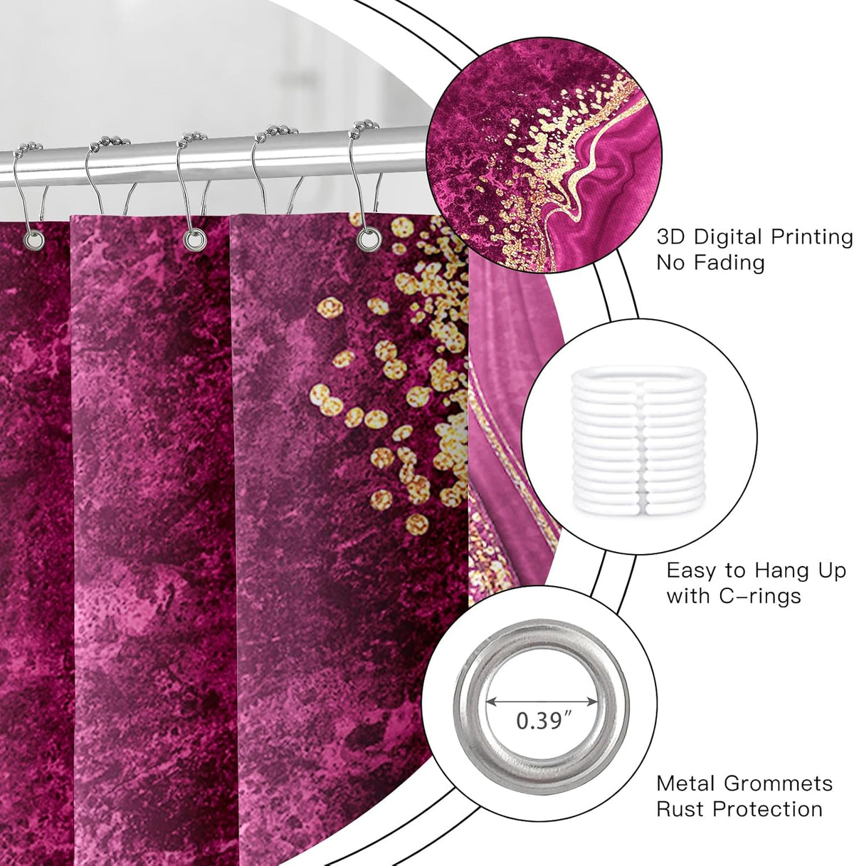 4PCS Pink Gold Marble Bathroom Sets with Shower Curtain and Rugs