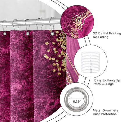 4PCS Pink Gold Marble Bathroom Sets with Shower Curtain and Rugs