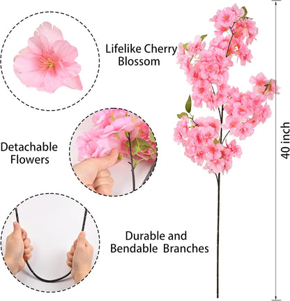 3 Pcs Artificial Cherry Blossom Branches 40'' Cherry Blossom Tree Decor