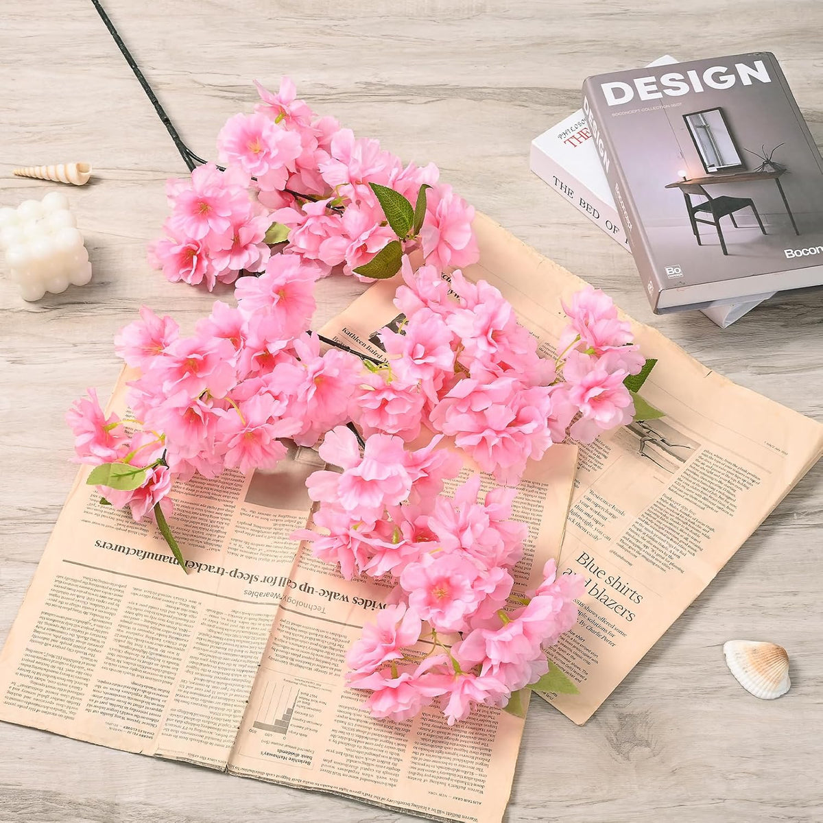 3 Pcs Artificial Cherry Blossom Branches 40'' Cherry Blossom Tree Decor
