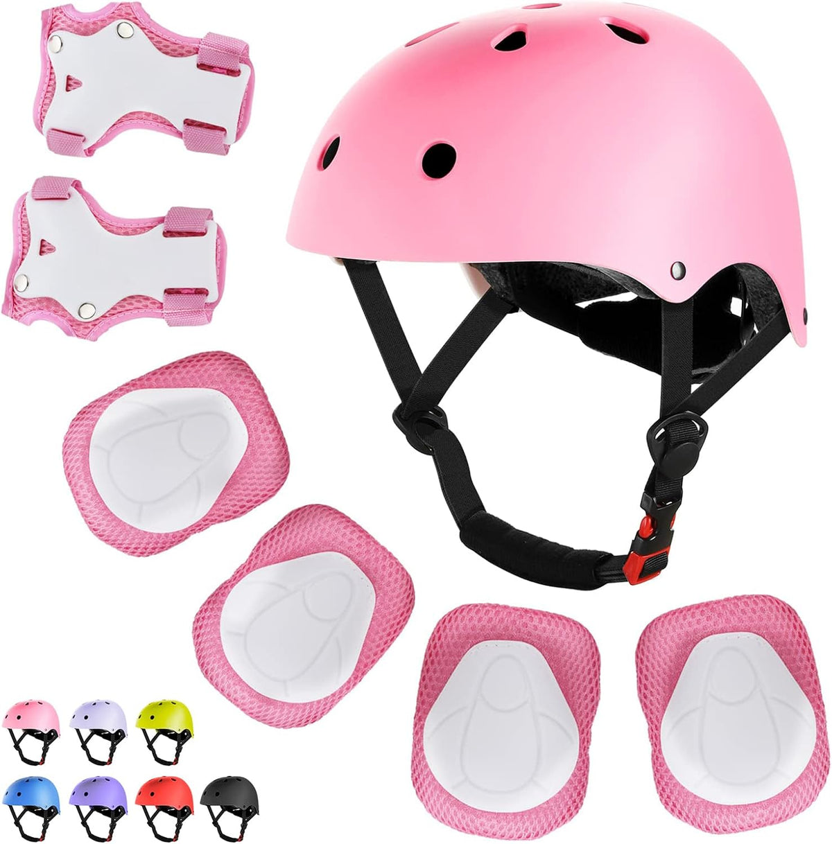 Kids Bike Helmet Set Knee Pads Adjustable Protective Gear, 3-14 Age