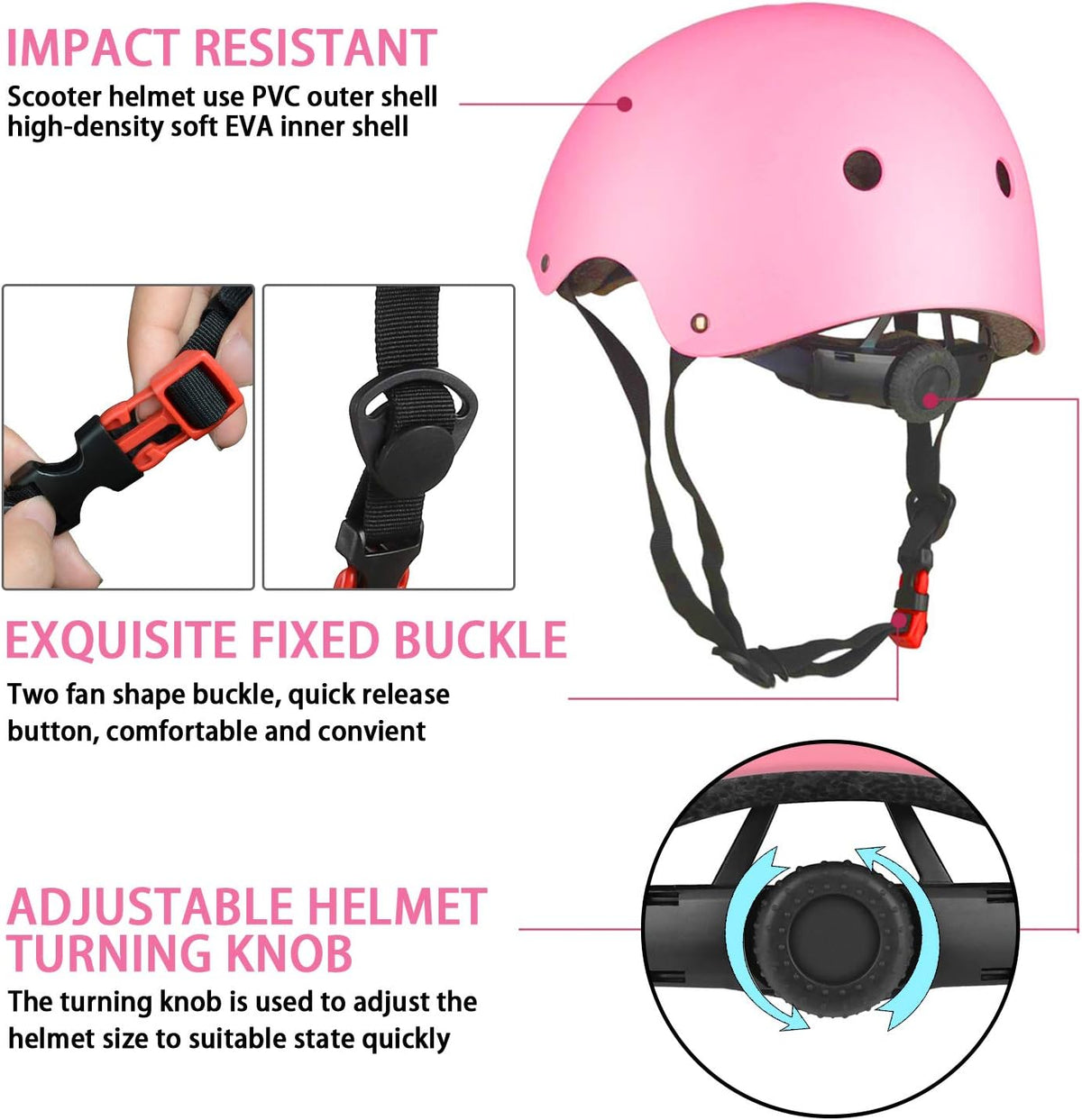 Kids Bike Helmet Set Knee Pads Adjustable Protective Gear, 3-14 Age