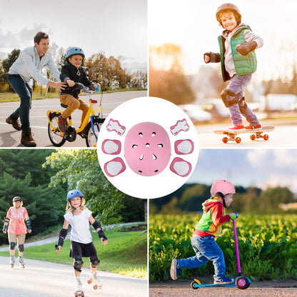 Kids Bike Helmet Set Knee Pads Adjustable Protective Gear, 3-14 Age