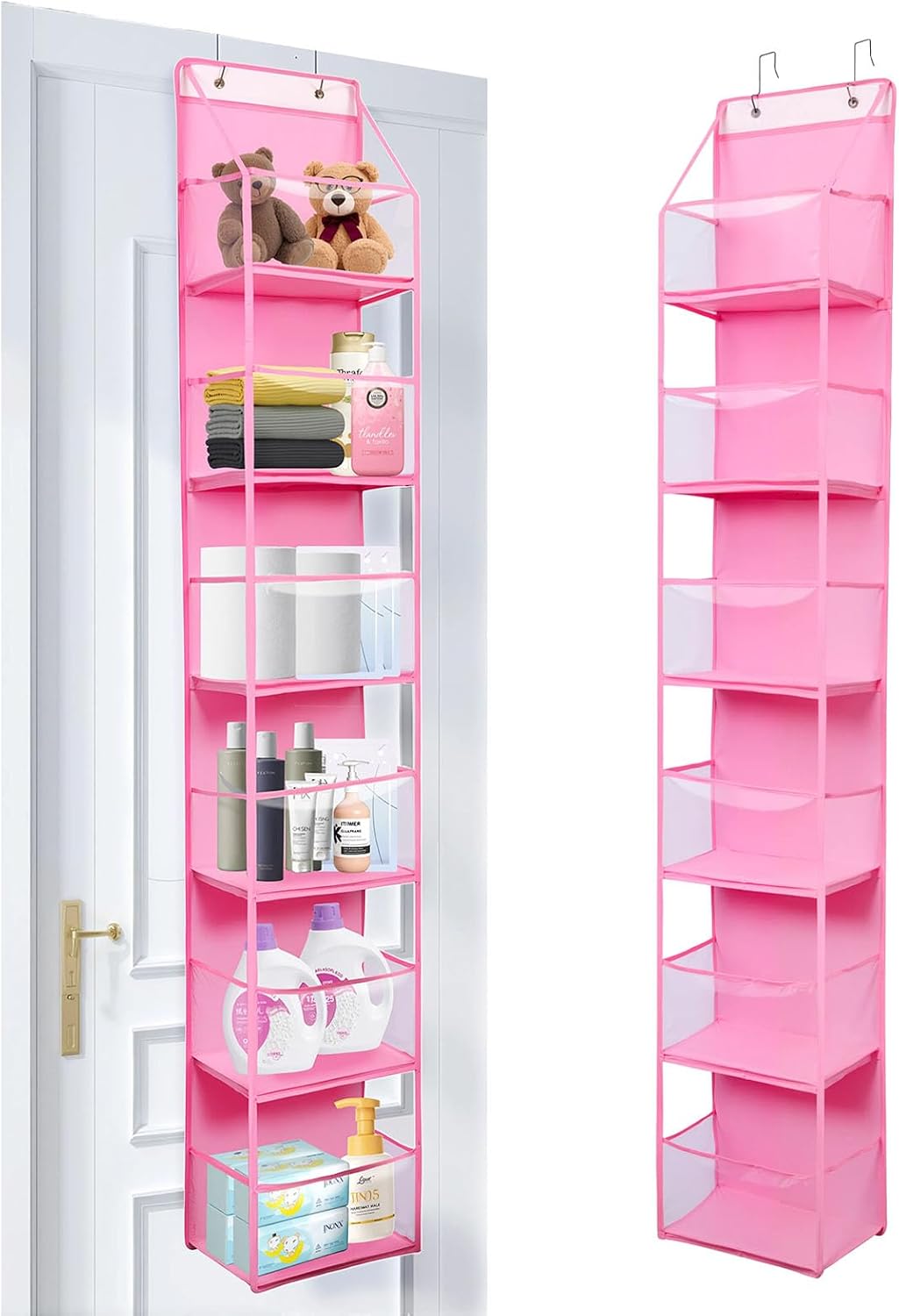 6-Tier Over The Door Hanging Organizer - Multi-Purpose Closet Storage Shelf for Bathroom, Bedroom, Nursery, Pantry(Pink)
