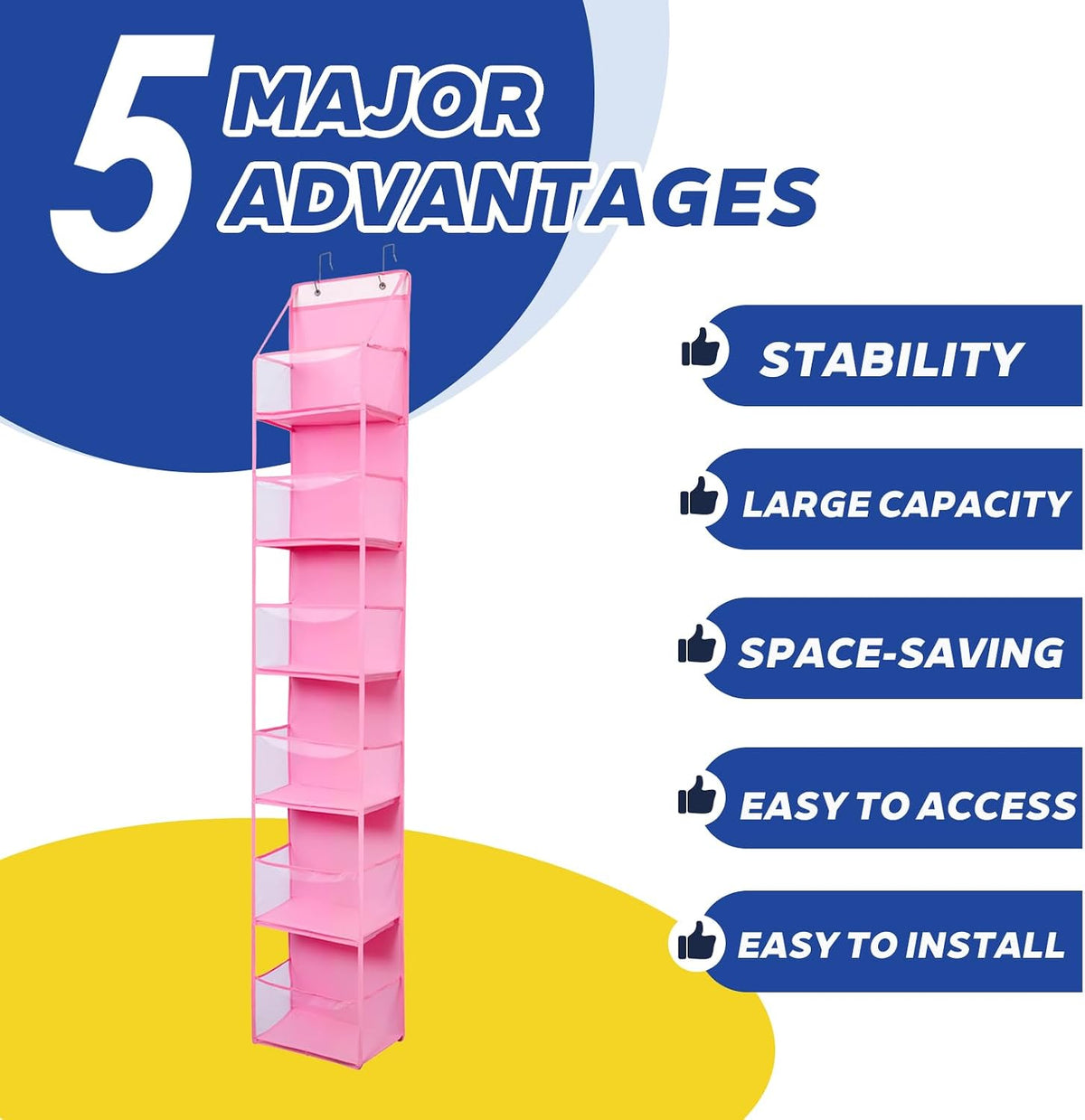 6-Tier Over The Door Hanging Organizer - Multi-Purpose Closet Storage Shelf for Bathroom, Bedroom, Nursery, Pantry(Pink)