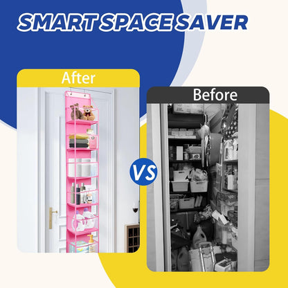 6-Tier Over The Door Hanging Organizer - Multi-Purpose Closet Storage Shelf for Bathroom, Bedroom, Nursery, Pantry(Pink)