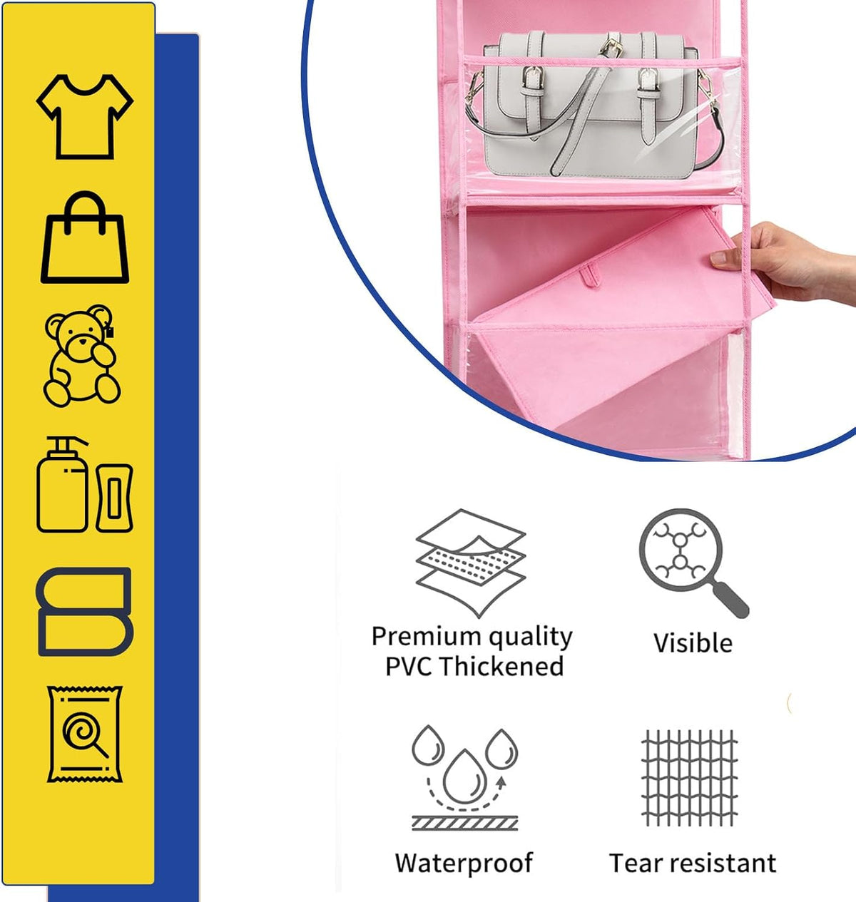 6-Tier Over The Door Hanging Organizer - Multi-Purpose Closet Storage Shelf for Bathroom, Bedroom, Nursery, Pantry(Pink)
