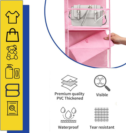 6-Tier Over The Door Hanging Organizer - Multi-Purpose Closet Storage Shelf for Bathroom, Bedroom, Nursery, Pantry(Pink)