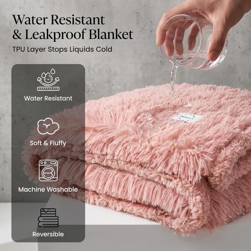 Dog Blanket Waterproof Fluffy Faux Fur Blanket Pet Blankets Liquid Pee Proof Throw Blanket for Couches Beds Sofa Reversible Furniture Protector Cover Cozy Washable 28"x20" Pink
