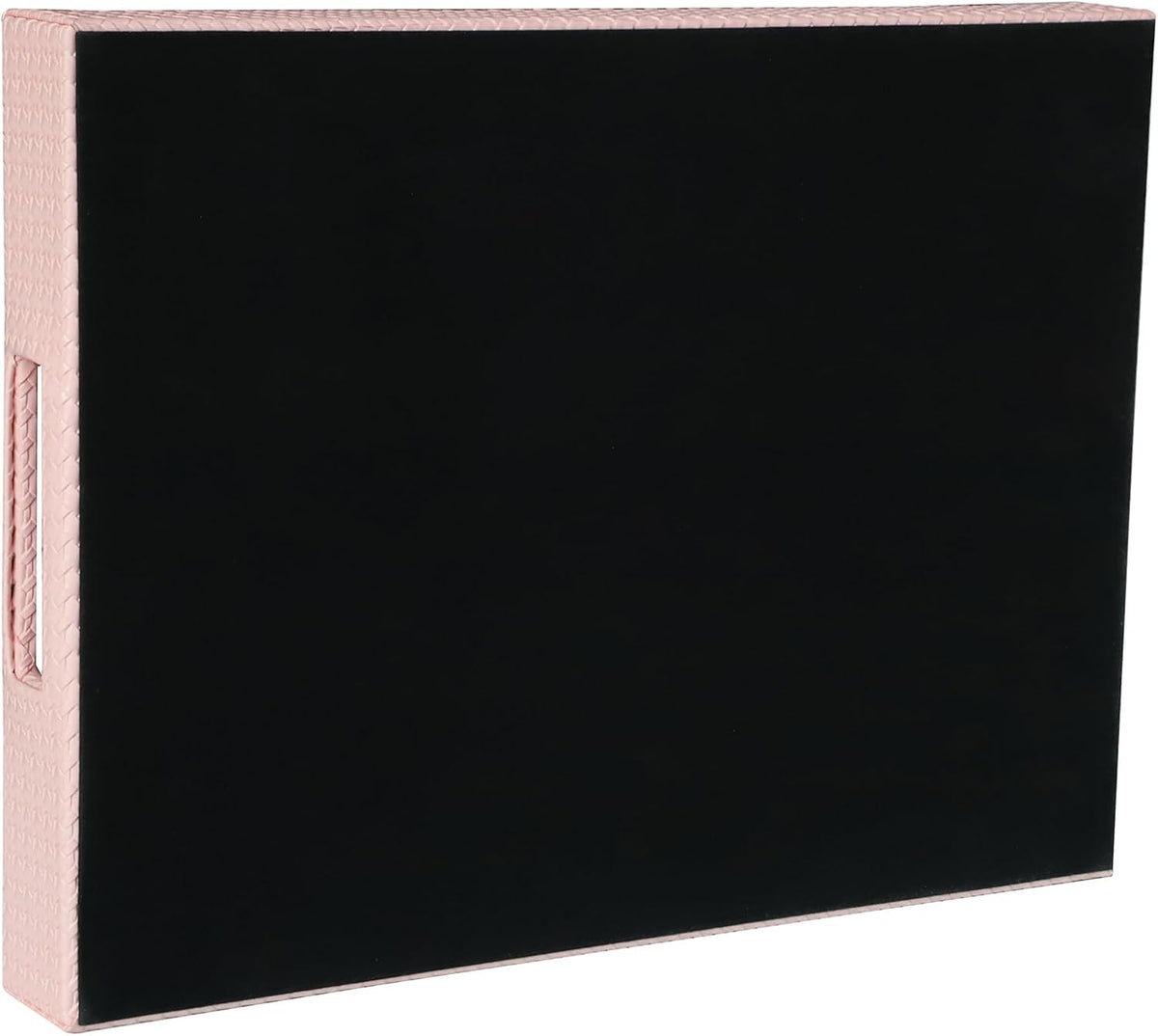 Rectangle Serving Tray with Hole Handles for Coffee Table, Breakfast, Tea, Food, Butler - Countertop, Kitchen, Vanity Serve Tray, 16.2 x 12.2 x 2 inches, Faux Leather (Pink)