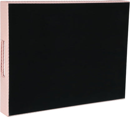 Rectangle Serving Tray with Hole Handles for Coffee Table, Breakfast, Tea, Food, Butler - Countertop, Kitchen, Vanity Serve Tray, 16.2 x 12.2 x 2 inches, Faux Leather (Pink)