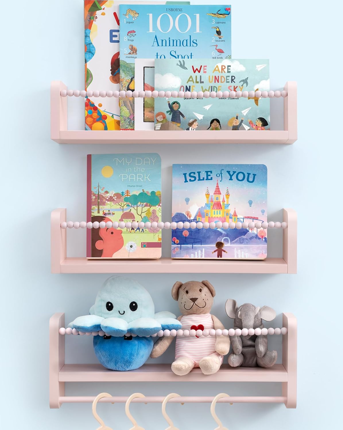 Nursery Book Shelves for Wall, Pink Floating Shelves Set of 3