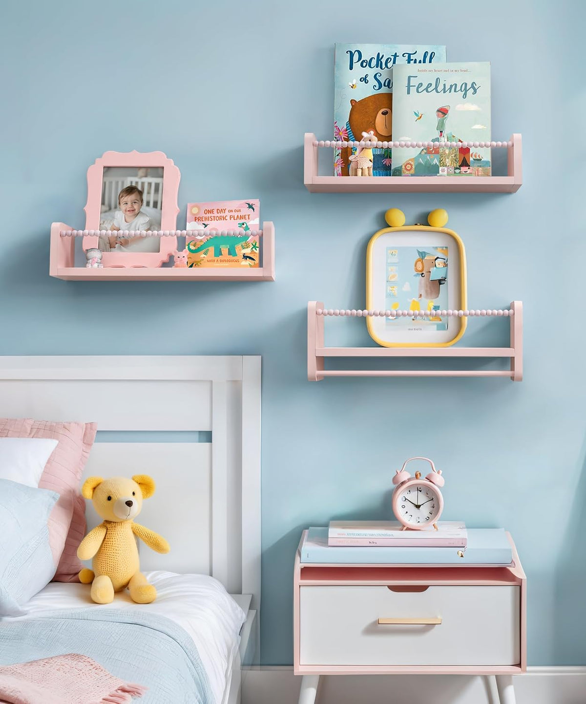 Nursery Book Shelves for Wall, Pink Floating Shelves Set of 3