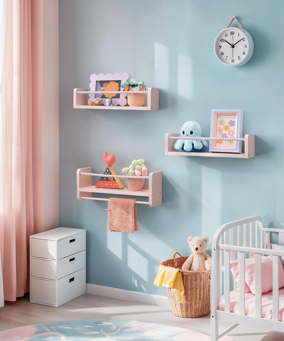 Nursery Book Shelves for Wall, Pink Floating Shelves Set of 3