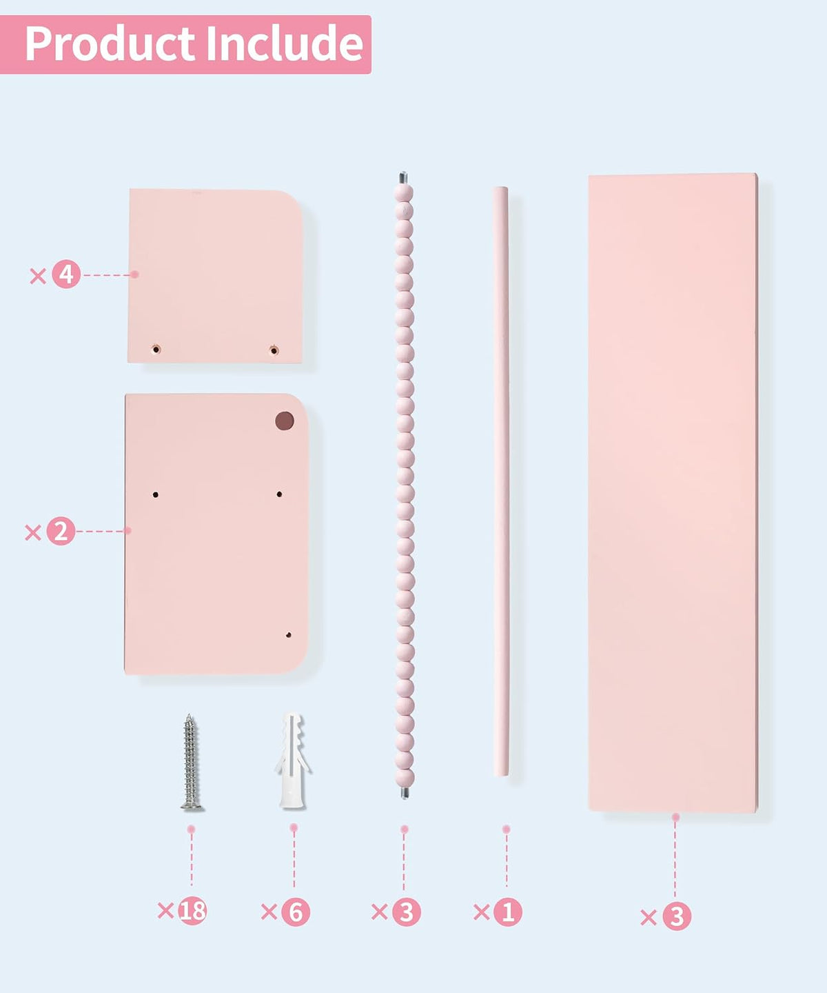 Nursery Book Shelves for Wall, Pink Floating Shelves Set of 3