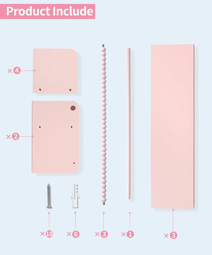 Nursery Book Shelves for Wall, Pink Floating Shelves Set of 3