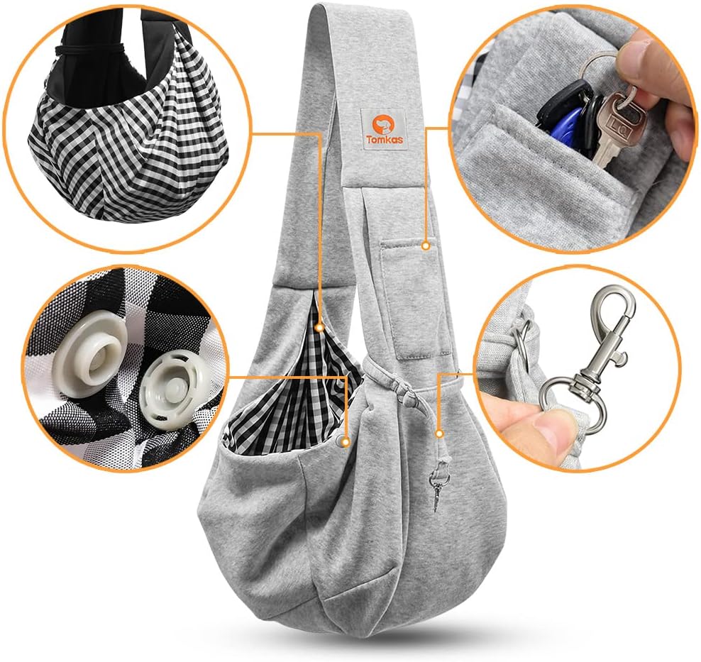 Tomkas Small Dog Sling Carrier - Classic Pocket Classic Strap - for 3-12 lbs Pets(Grey)