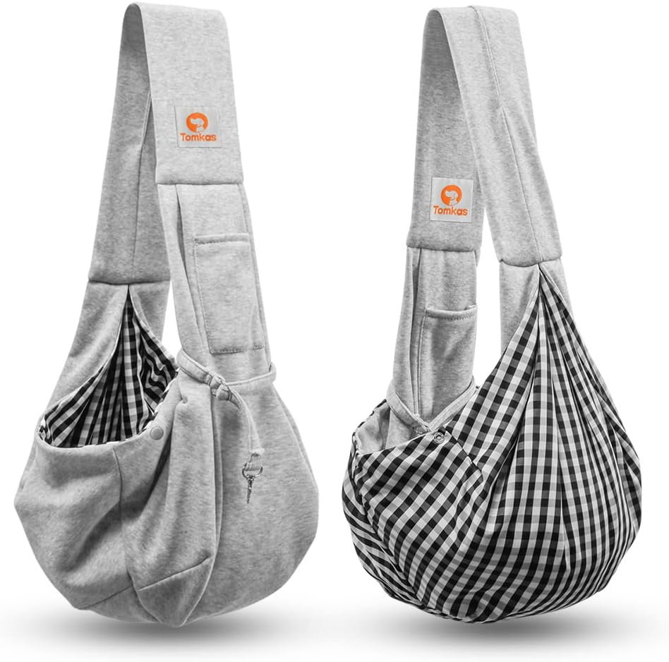 Tomkas Small Dog Sling Carrier - Classic Pocket Classic Strap - for 3-12 lbs Pets(Grey)