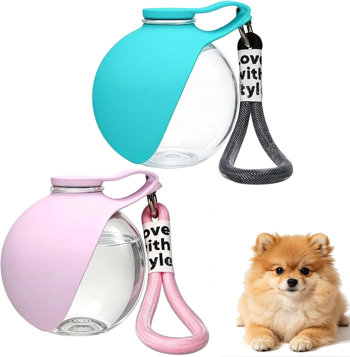 2Pcs Dog Water Bottle, 2 in 1 Portable Dog Water Bottle with Bowl, Portable Water Bottle for Small Dogs, Leak Proof Travel Dog Water Bottle for Walking Hiking (Blue and Pink)