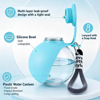 2Pcs Dog Water Bottle, 2 in 1 Portable Dog Water Bottle with Bowl, Portable Water Bottle for Small Dogs, Leak Proof Travel Dog Water Bottle for Walking Hiking (Blue and Pink)
