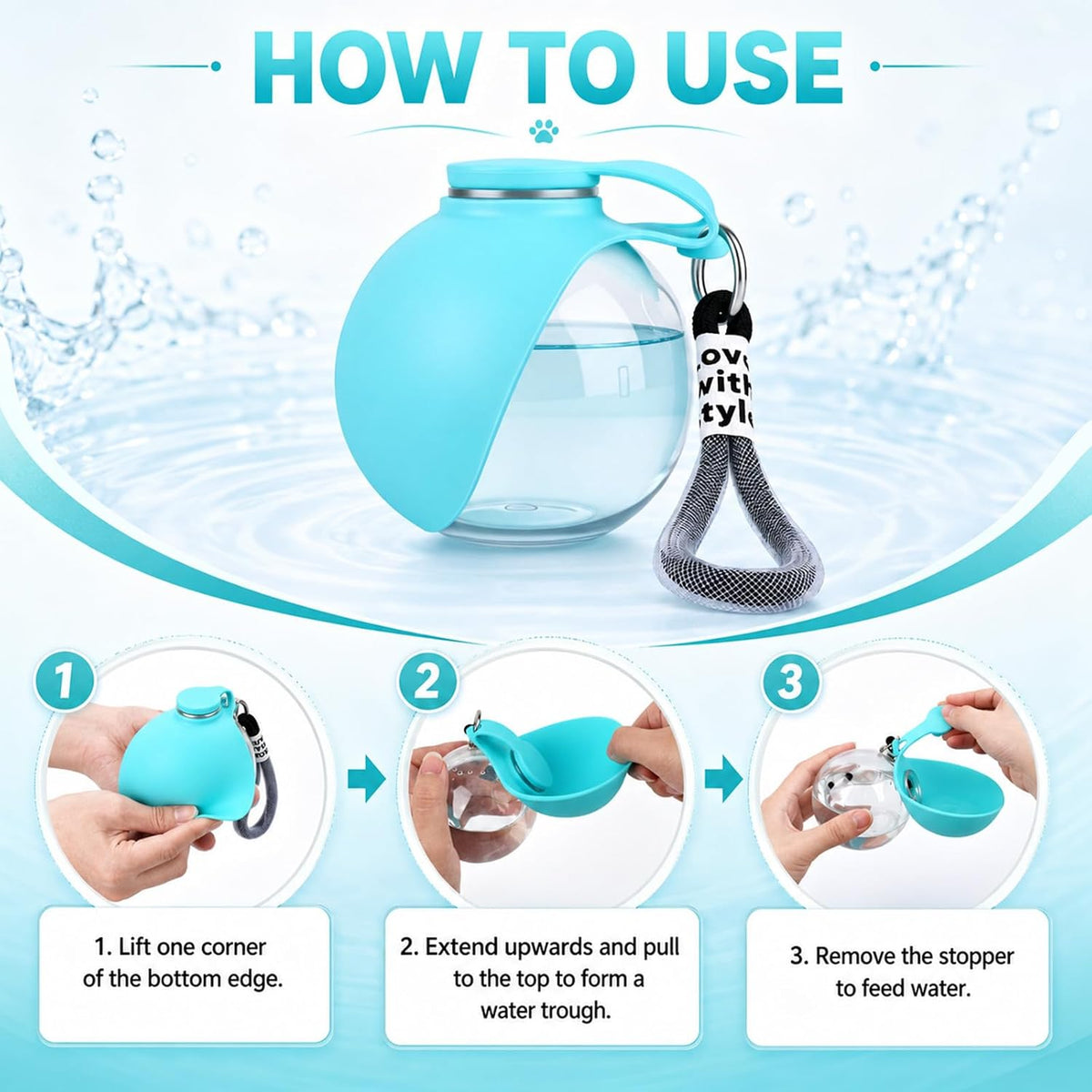 2Pcs Dog Water Bottle, 2 in 1 Portable Dog Water Bottle with Bowl, Portable Water Bottle for Small Dogs, Leak Proof Travel Dog Water Bottle for Walking Hiking (Blue and Pink)