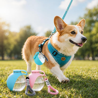 2Pcs Dog Water Bottle, 2 in 1 Portable Dog Water Bottle with Bowl, Portable Water Bottle for Small Dogs, Leak Proof Travel Dog Water Bottle for Walking Hiking (Blue and Pink)