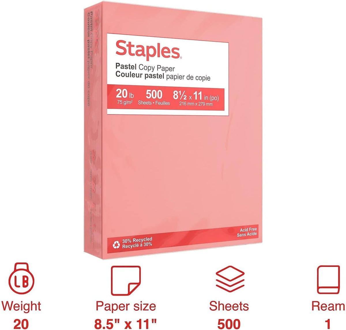 Pastel Colored Copy Paper, 8.5x11 Inch, Salmon, 500/Ream