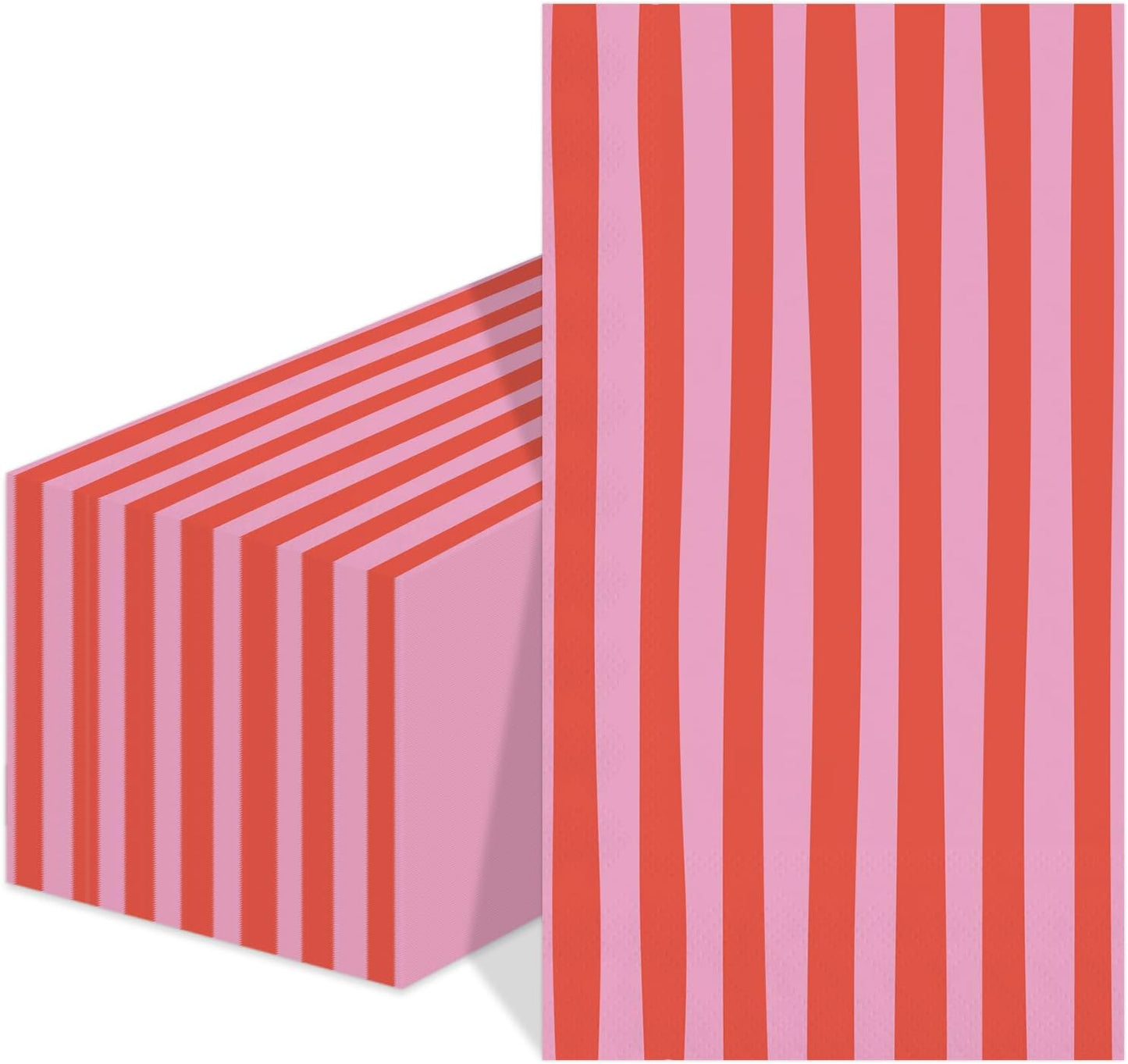 Stripe Paper Guest Towels Striped Pink and Red Napkins (50ct) Disposable Napkins Baby shower Napkin for Boy, Wedding Dinner, Dinner or Guest, 4.3 * 7.8''