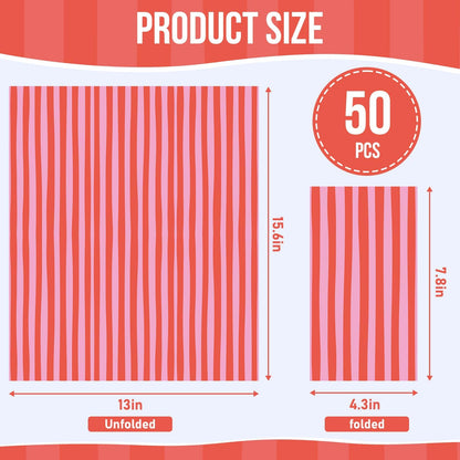 Stripe Paper Guest Towels Striped Pink and Red Napkins (50ct) Disposable Napkins Baby shower Napkin for Boy, Wedding Dinner, Dinner or Guest, 4.3 * 7.8''