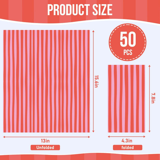 Stripe Paper Guest Towels Striped Pink and Red Napkins (50ct) Disposable Napkins Baby shower Napkin for Boy, Wedding Dinner, Dinner or Guest, 4.3 * 7.8''