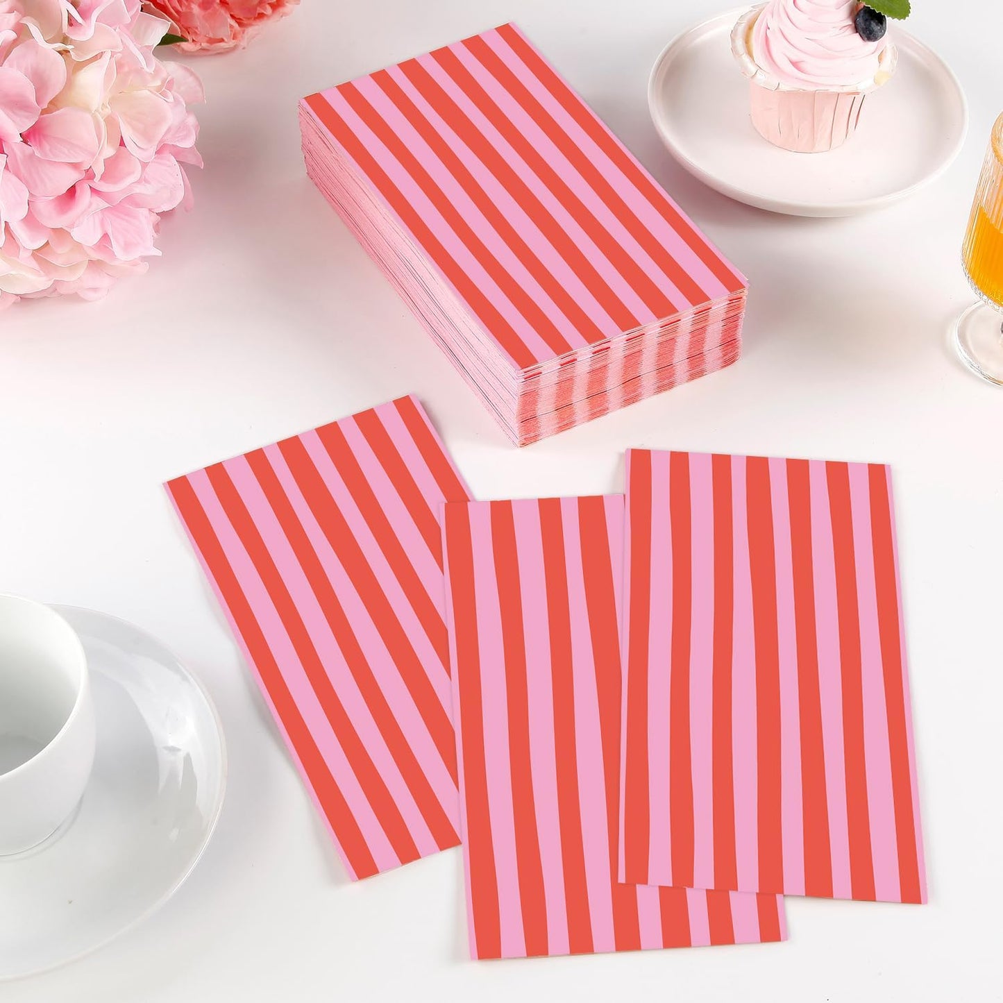 Stripe Paper Guest Towels Striped Pink and Red Napkins (50ct) Disposable Napkins Baby shower Napkin for Boy, Wedding Dinner, Dinner or Guest, 4.3 * 7.8''