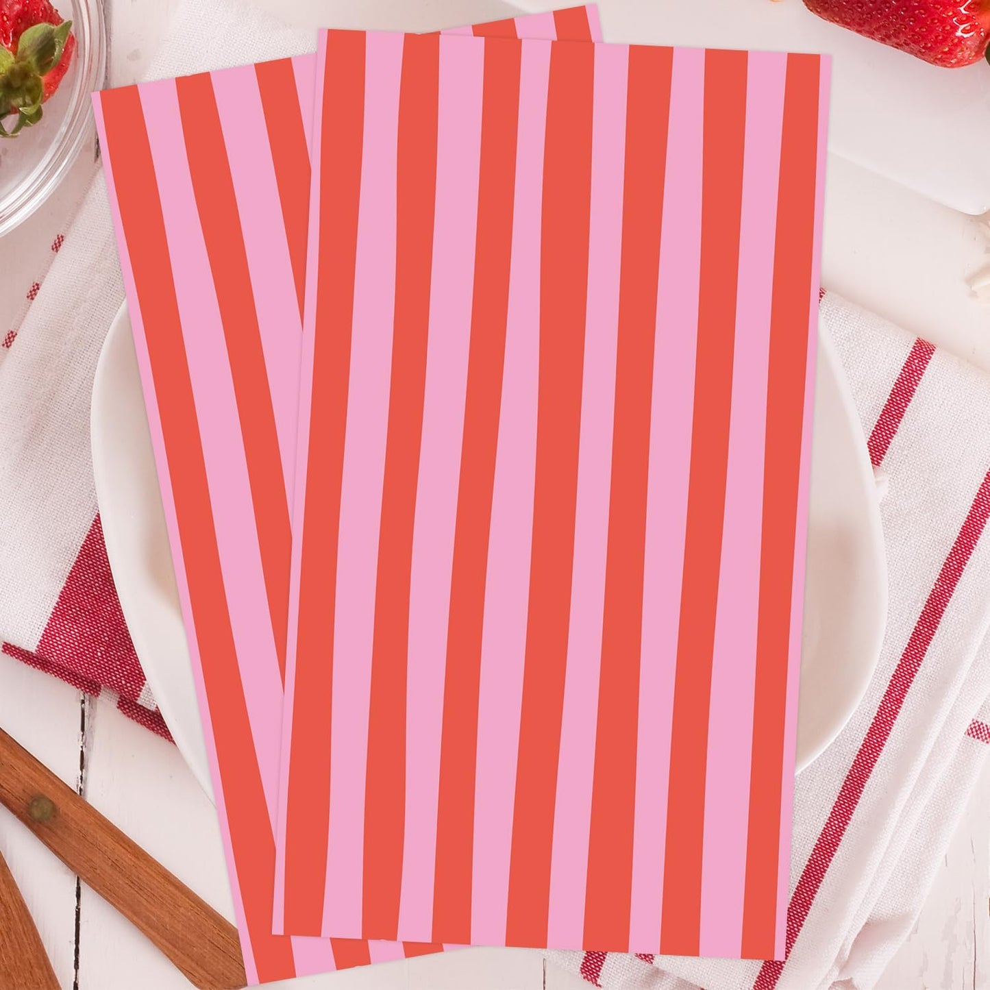 Stripe Paper Guest Towels Striped Pink and Red Napkins (50ct) Disposable Napkins Baby shower Napkin for Boy, Wedding Dinner, Dinner or Guest, 4.3 * 7.8''