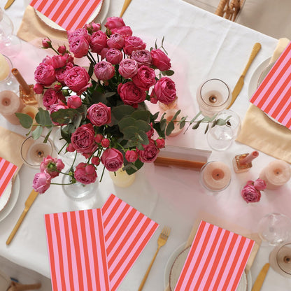 Stripe Paper Guest Towels Striped Pink and Red Napkins (50ct) Disposable Napkins Baby shower Napkin for Boy, Wedding Dinner, Dinner or Guest, 4.3 * 7.8''