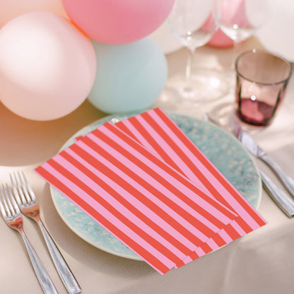 Stripe Paper Guest Towels Striped Pink and Red Napkins (50ct) Disposable Napkins Baby shower Napkin for Boy, Wedding Dinner, Dinner or Guest, 4.3 * 7.8''