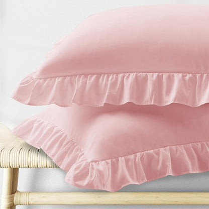 Ruffle Pillow Cases Queen Size Set of 2, Light Pink