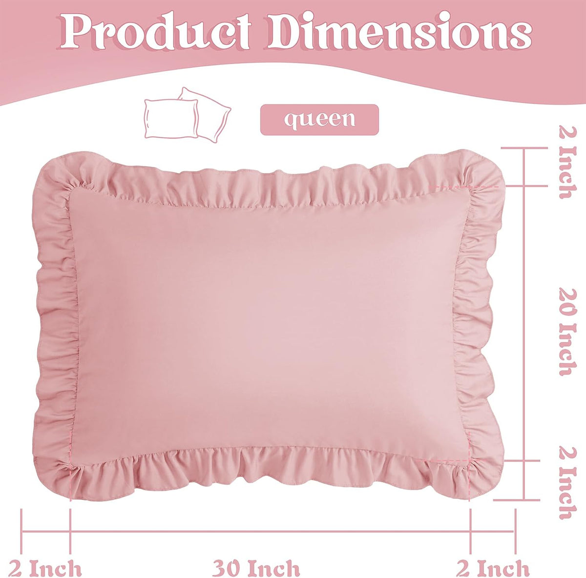 Ruffle Pillow Cases Queen Size Set of 2, Light Pink