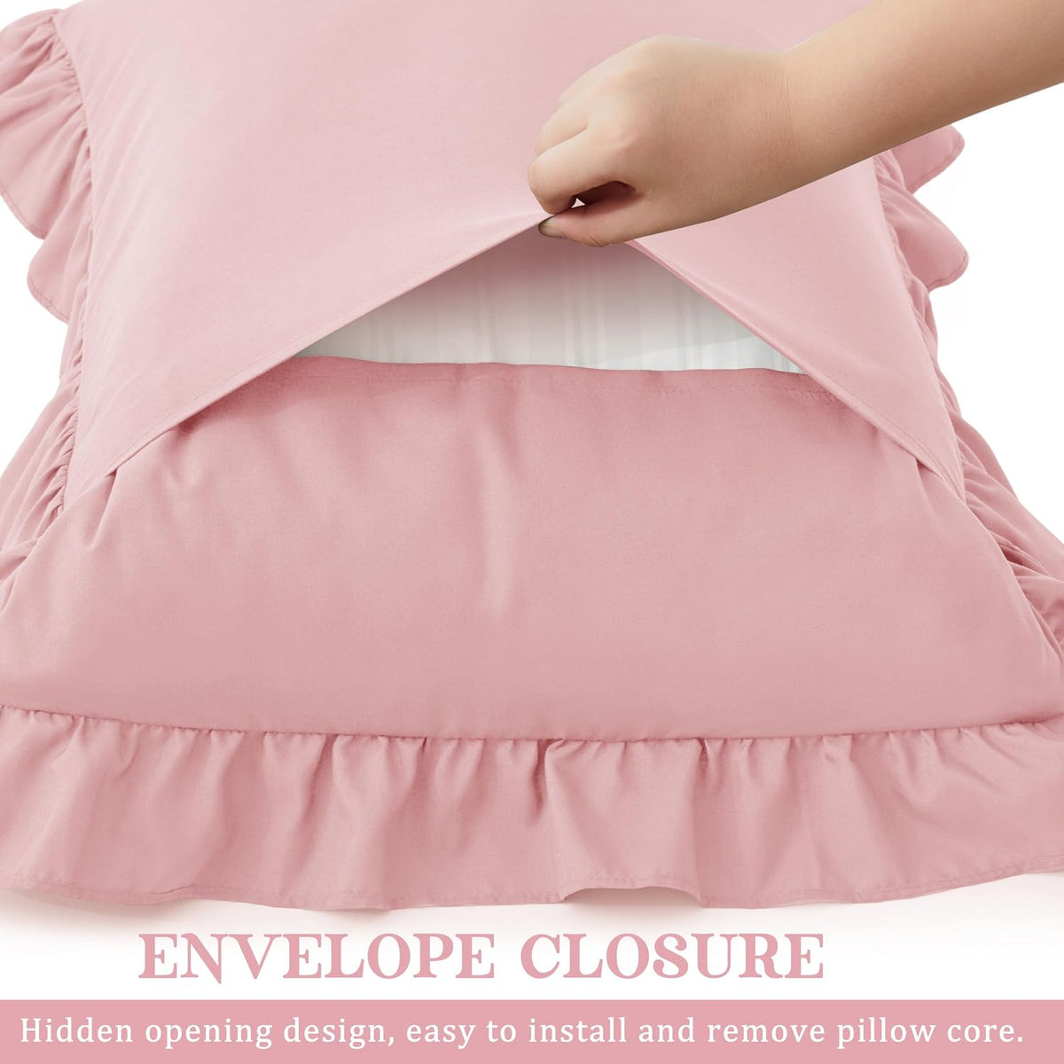 Ruffle Pillow Cases Queen Size Set of 2, Light Pink