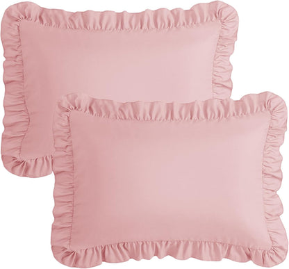 Ruffle Pillow Cases Queen Size Set of 2, Light Pink