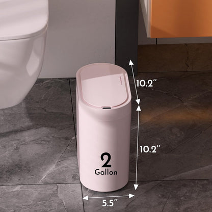 Bathroom Trash Can with Lid, 2 Gallon Slim Smart Garbage Can Pink