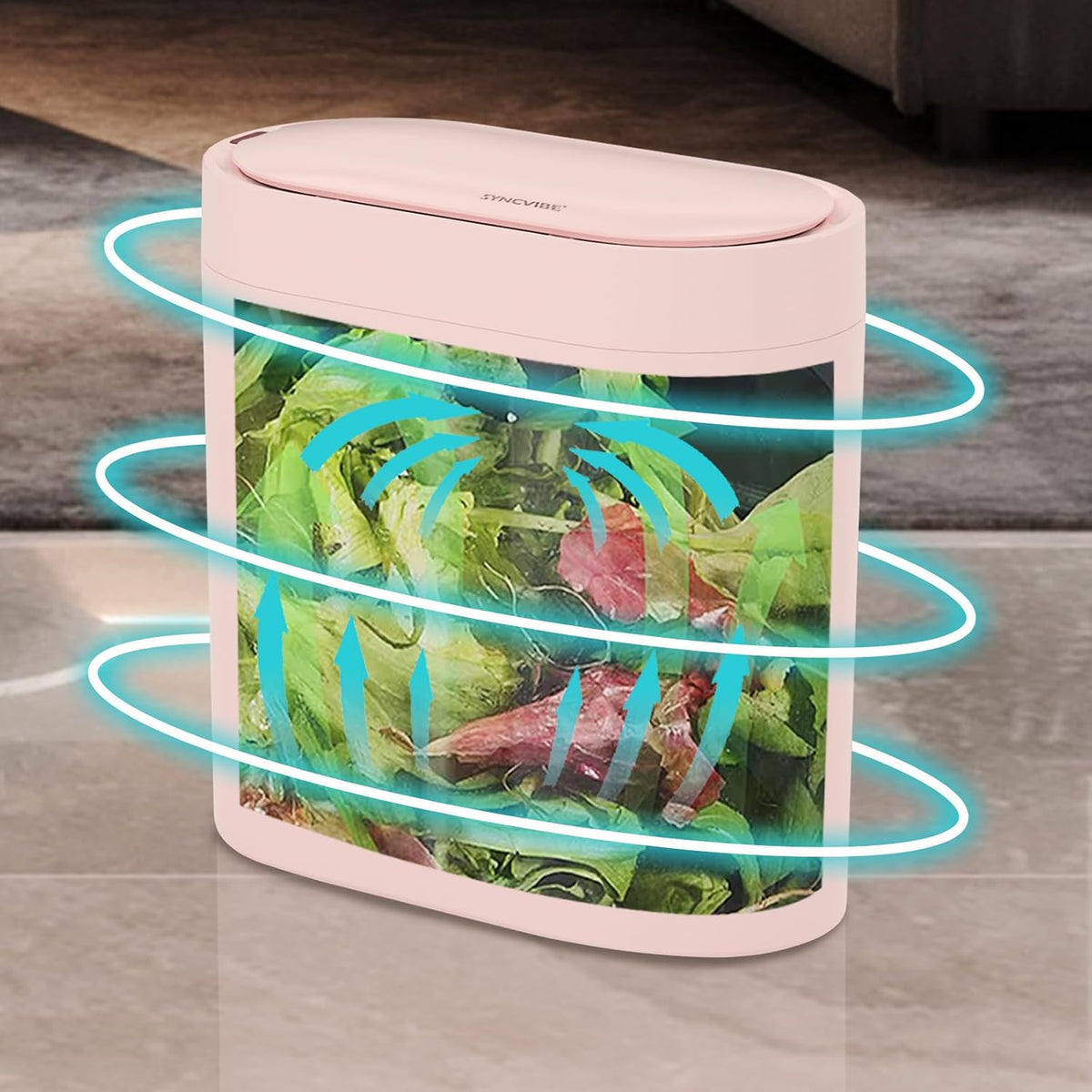 Bathroom Trash Can with Lid, 2 Gallon Slim Smart Garbage Can Pink
